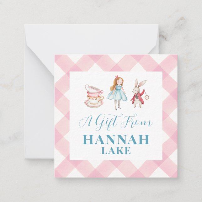 Tee Party Pink Gingham Girls Geschenk Mitteilungskarte (Vorderseite)
