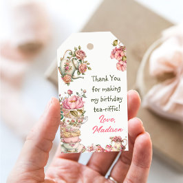 Tee Party Pink Gold Floral Geburtstag Vielen Dank Geschenkanhänger