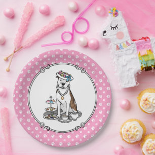 Tee Party Pit Bull (lt brindle white 3) Hund niedl Pappteller