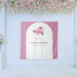 Tee-Party Rosa Hintergrund Baby Dusche Foto Stand Wandteppich