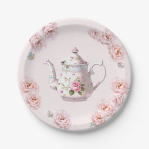 Tee-Party Teapot Teacups Rosa Blume Pappteller