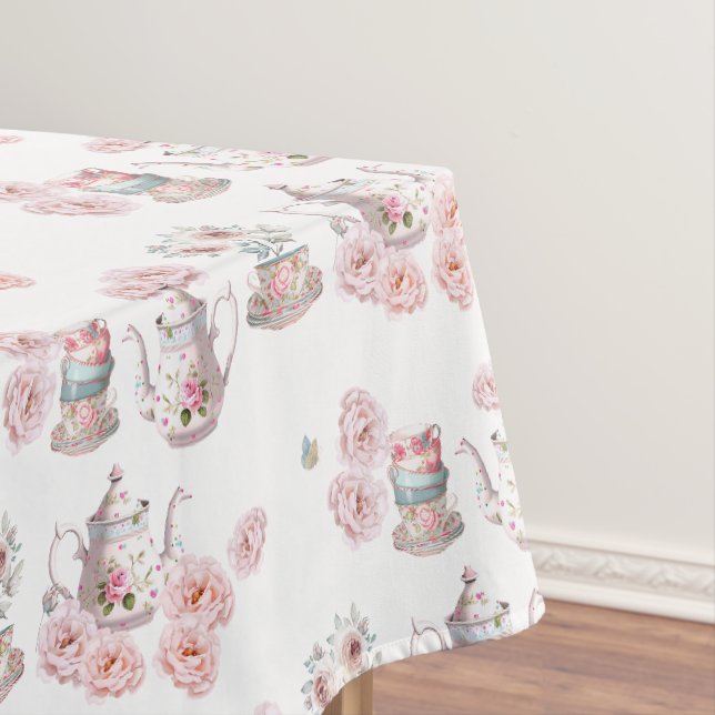 Tee-Party Teapot Teacups Rosa Blume Tischdecke (Beispiel)