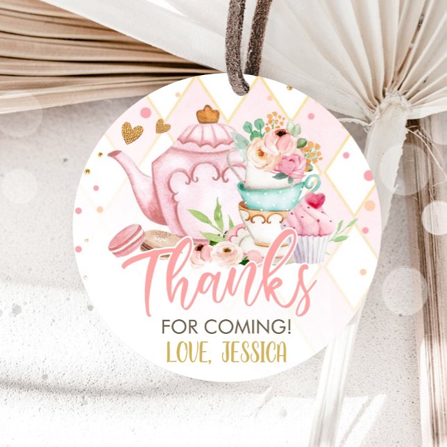 Tee Party Tee für zwei rosa Blumenbrauen Party Geschenkanhänger (Von Creator hochgeladen)