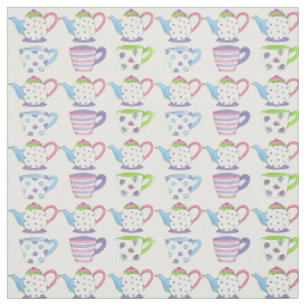 Tee Party Time Pastel Teacups Teepots Drucken Stoff