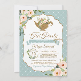 Tee-Party Türkisblau Blush Blush Bloral Baby Dusch Einladung