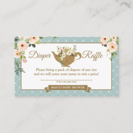 Tee Party Turquoise Floral Diaper Raffle Ticket Begleitkarte