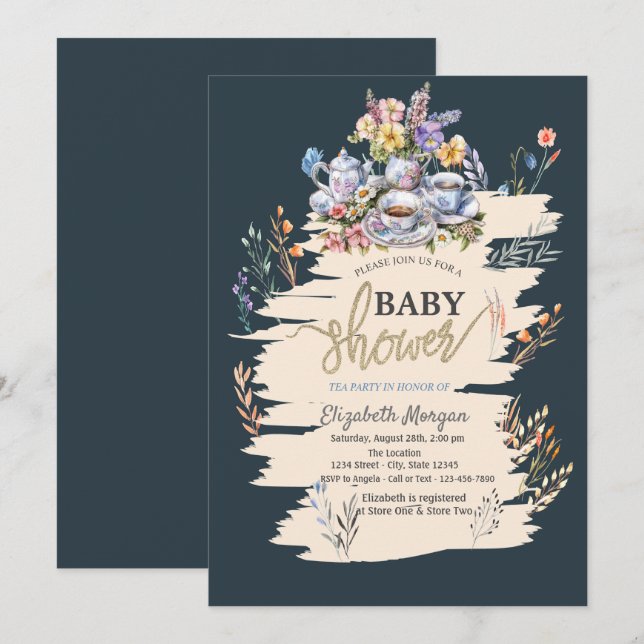 Tee Party Wildblume Meadow Baby Dusche Einladung (Vorne/Hinten)