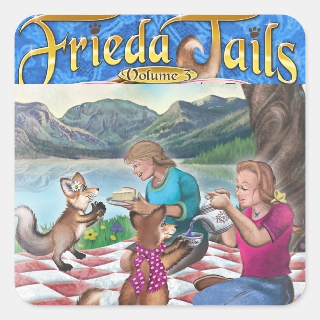 Tee-Partyaufkleber des Frieda Schwanz-Volumen-3 Quadratischer Aufkleber (Vorderseite)