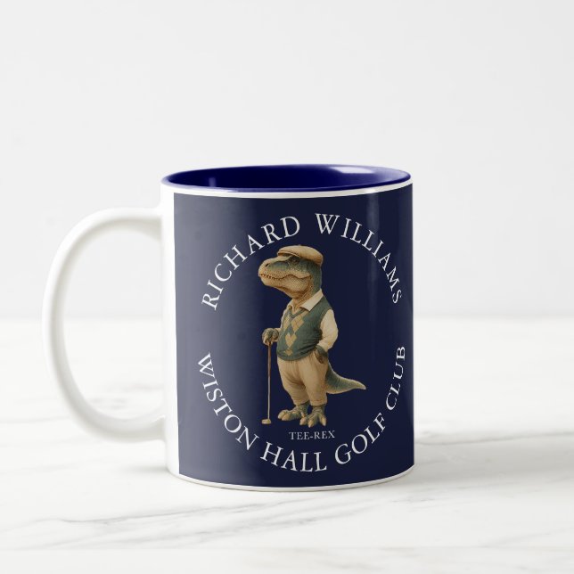 Tee-Rex Dinosaur Golfer Name And Club Navy Blue Zweifarbige Tasse (Links)