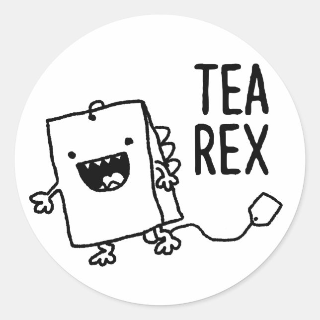Tee Rex Tea Bag Funny Pun Cartoon Runder Aufkleber (Vorderseite)