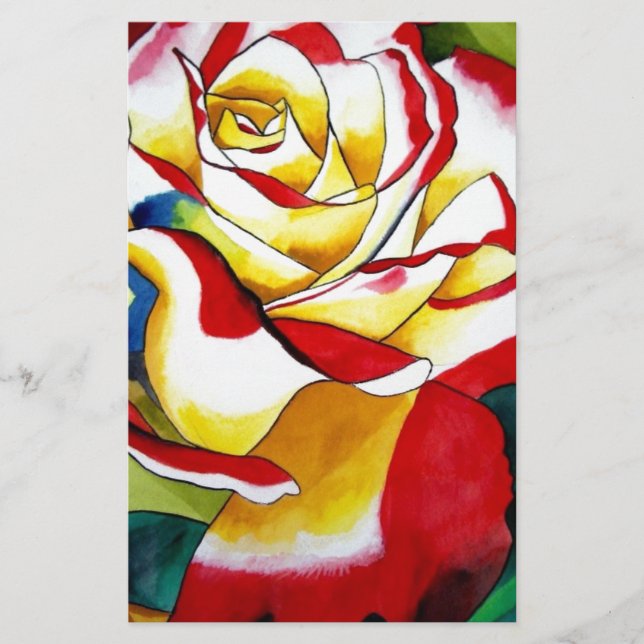 Tee Rose Aquarell Originale Kunst Blume Briefpapier (Vorderseite)