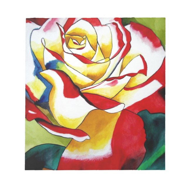 Tee Rose Aquarell Originale Kunst Blume Notizblock (Vorderseite)