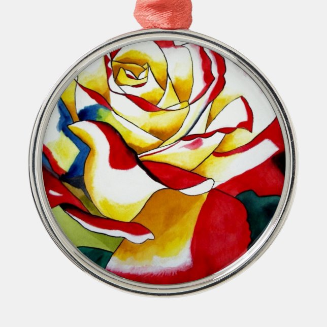 Tee Rose Aquarell Originale Kunst Blume Ornament Aus Metall (Vorne)
