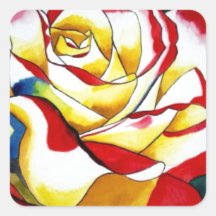 Tee Rose Aquarell Originale Kunst Blume Quadratischer Aufkleber