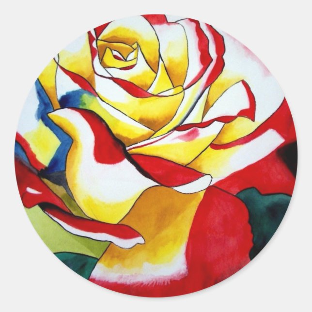 Tee Rose Aquarell Originale Kunst Blume Runder Aufkleber (Vorderseite)