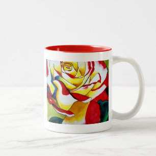 Tee Rose Aquarell Originale Kunst Blume Zweifarbige Tasse