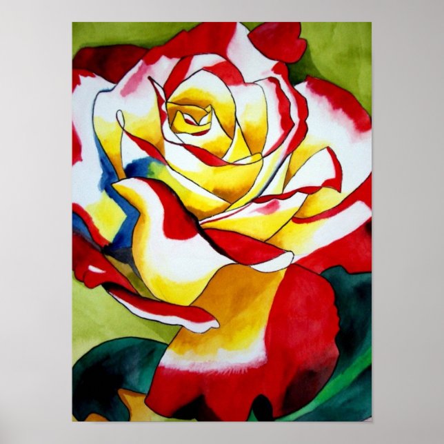 Tee Rose Originale Aquarellkunst Blume Poster (Vorne)
