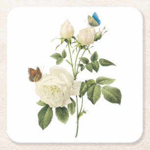 Tee-Rose (Rosa indica) von Redouté Rechteckiger Pappuntersetzer
