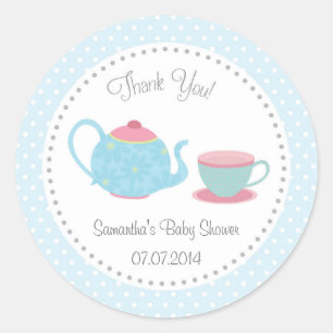 Tee Set Babyduschenaufkleber Pink Blue Polka Dot Runder Aufkleber