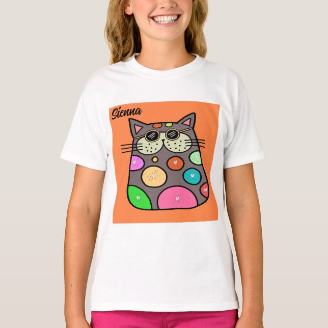 Tee Shirt für Young Girl mit Crazy Cat (Vorderseite)