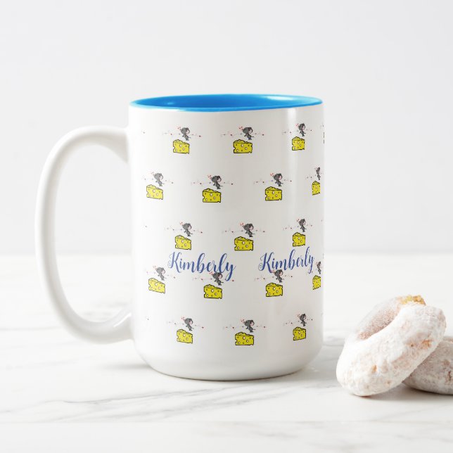 Tee-Tasse, Mouse Cheese Liebe Kisses Two-To Zweifarbige Tasse (Mit Donut)