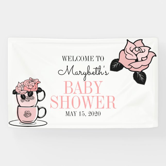 Tee Teacup & Blume Babydusche Begrüßungsbanner Banner (Horizontal)