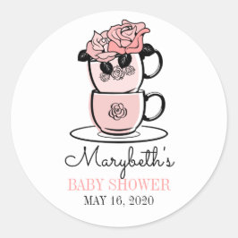 Tee Teacup & Blume Babydusche Gefälligkeitsaufkleb Runder Aufkleber