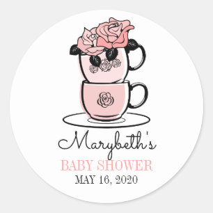 Tee Teacup & Blume Babydusche Gefälligkeitsaufkleb Runder Aufkleber