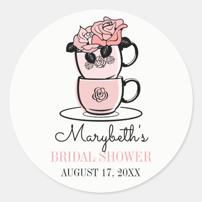 Tee Teacup Blume Brautparty Gefälligkeitsticker Runder Aufkleber (Vorderseite)
