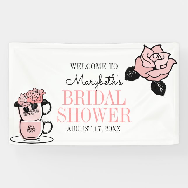 Tee Teacup Blume Brautparty Willkommensbanner Banner (Horizontal)