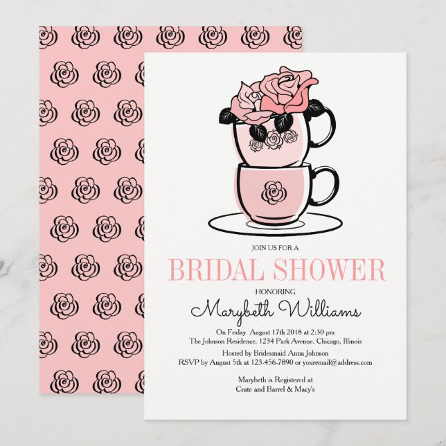 Tee Teacup Blume Bridal Dusche Einladungskarte (Vorne/Hinten)