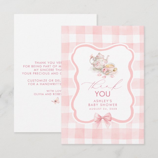 Tee thematische rosa Gingham süße Danke (Vorne/Hinten)