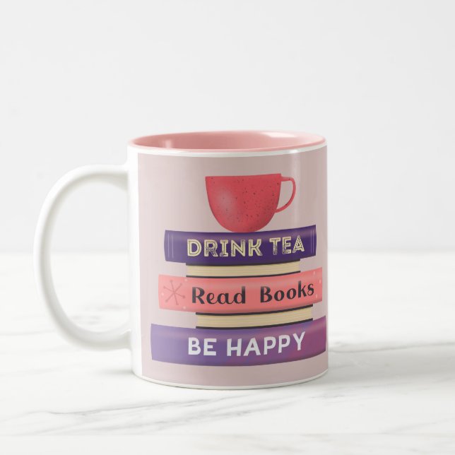 Tee trinken, Bücher lesen, glücklich sein Zweifarbige Tasse (Links)