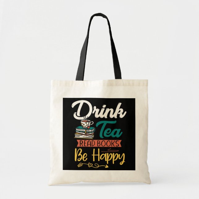 Tee trinken Lesen Sie Bücher glücklich Buch Wurm T Tragetasche (Vorne)