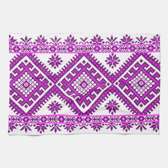 Tee-Tuch-ukrainischer lila Druck Küchentuch (Horizontal)