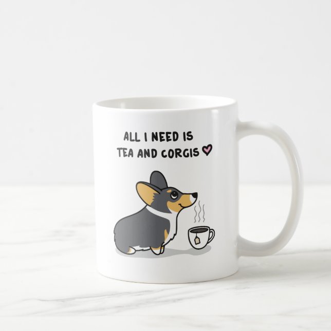Tee u. Corgis [schwarzköpfige Tri] Kaffeetasse (Rechts)