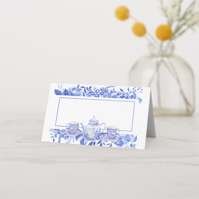 Tee und Tee-Nachspeisen aus blau-weißem Blumenkohl Platzkarte (Rückseite)