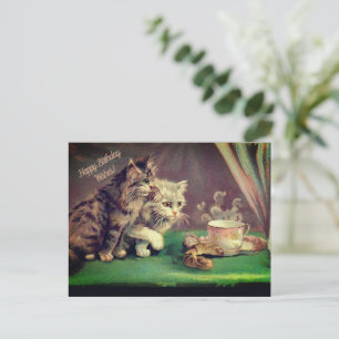 Tee-Vintage-Katzen-Geburtstagswünsche  POSTKARTE