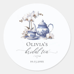 Tee White Orchidee Hampton Blue Toile Brautparty Runder Aufkleber