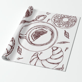 Teebecher, Gebäck, Croissant, Vintag, Handgemenge Geschenkpapier