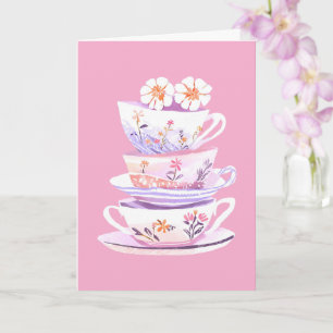 Teebecher in Pastelltönen und Blume Segen Karte
