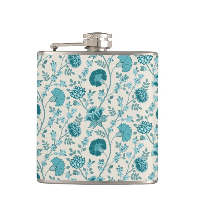 Teebecher mit floralen Mustern auf Creme Flachmann (Vorderseite)