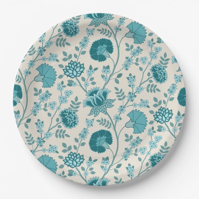 Teebecher mit floralen Mustern auf Creme Pappteller (Vorderseite)
