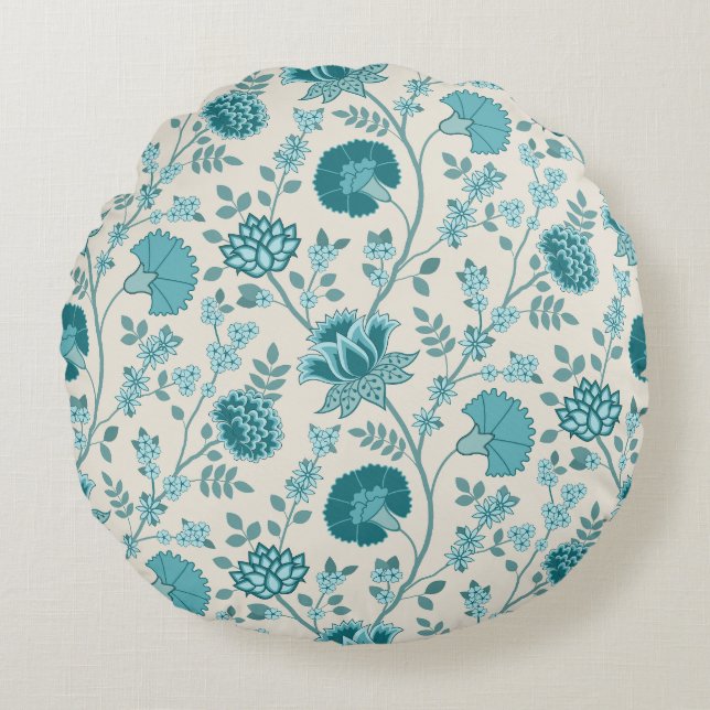 Teebecher mit floralen Mustern auf Creme Rundes Kissen (Vorderseite)