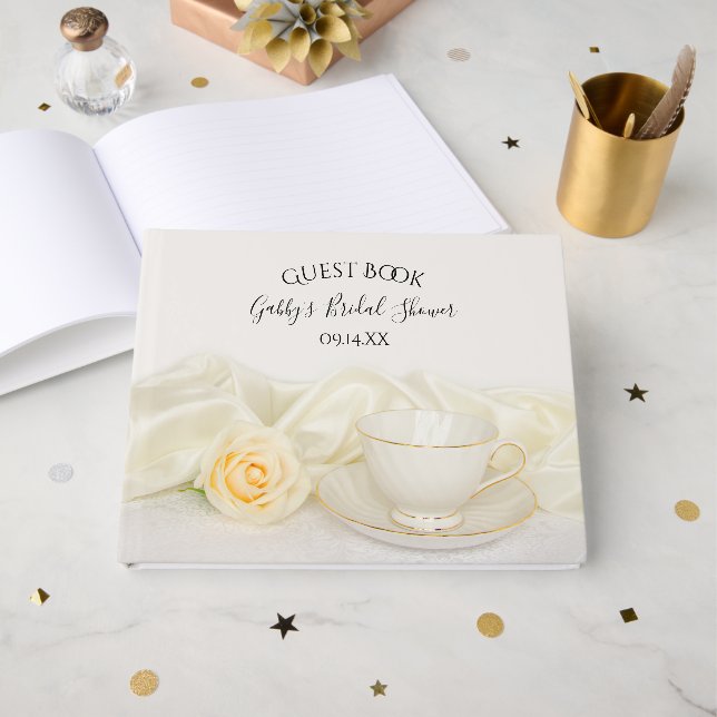 Teebecher und Brautparty der Blume "White Rose" Gästebuch (Vorderseite Offen)