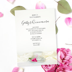 Teebecher und rosa Roses Quinceanera Party Einladung