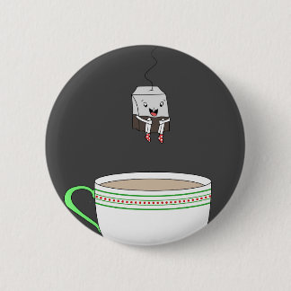 Teebeutel, der in Tasse Tee springt Button