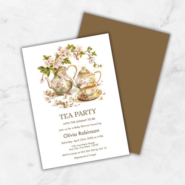 Teebeutel mit floraler Tee Party Zeit für Tea Baby Einladung (Floral Teapot Tea Party Time for Tea Baby Shower Invitation )