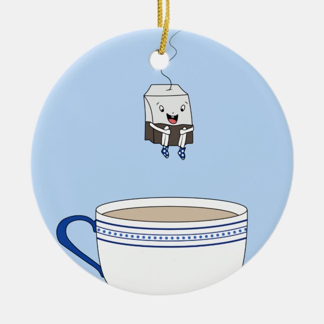 Teebeutel springt in Tasse Keramikornament (Vorne)