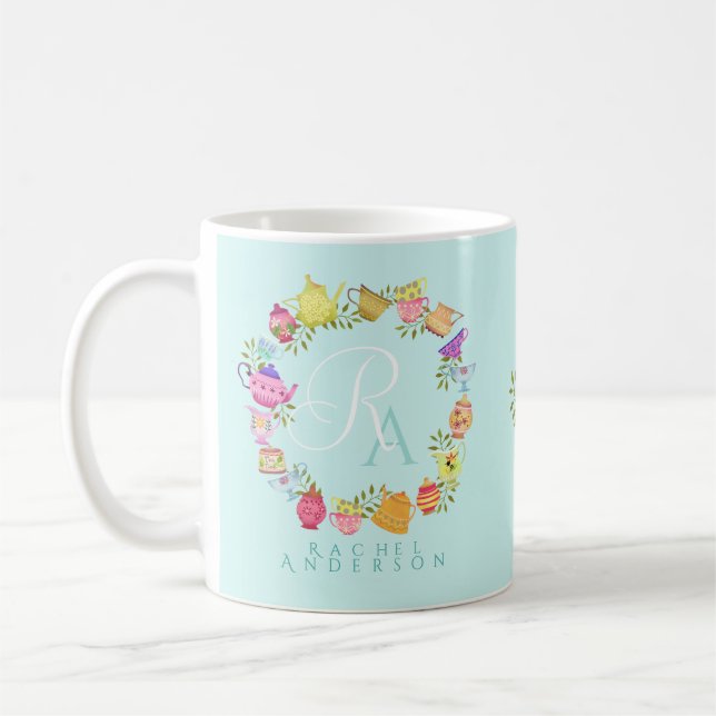 Teebeutel und Tassen Monogramm Pastel Blue Tasse (Links)